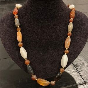 Vintage Polished Natural Semi Precious Mixed Gemstone Bead Necklace Multicolor​